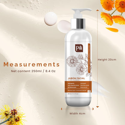 Pili Facial Cleanser with Witch Hazel and Calendula, Cleans and Exfoliates with Controlled Ph