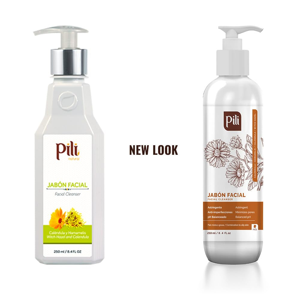 Pili Facial Cleanser with Witch Hazel and Calendula, Cleans and Exfoliates with Controlled Ph